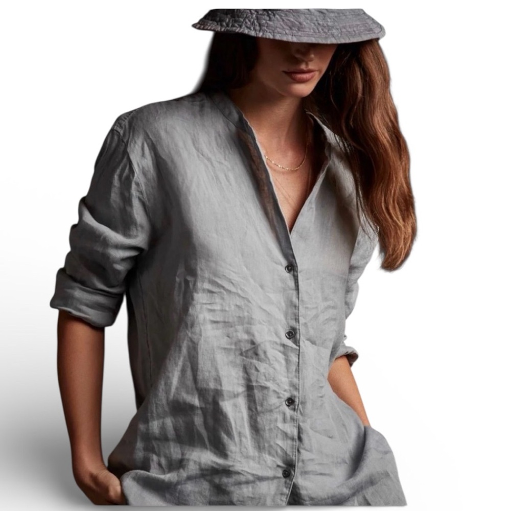 James Perse Linen Button-Down Shirt — Breeze Pigment — Size 2 (M)